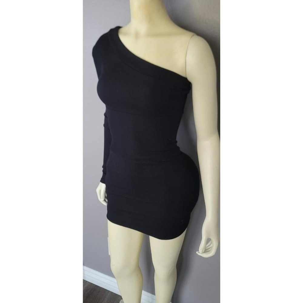Black Mini Dress One Sleeve